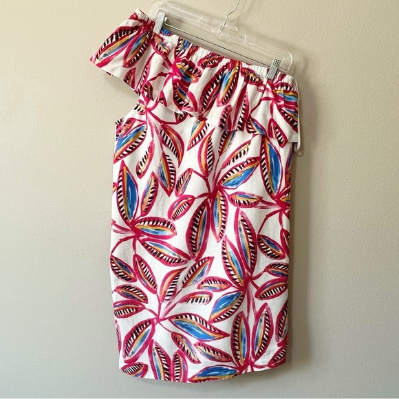 J. Crew One-Shoulder Linen-Blend Dress Tropical Floral Print Size Medium NEW - Picture 5 of 14